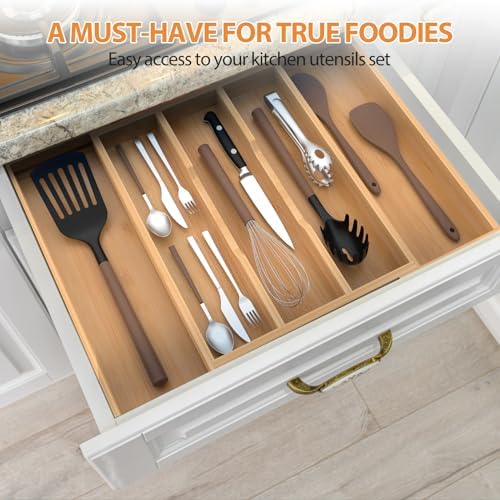 Bamboo Kitchen Utensil Drawer Organizer,Expandable Cutlery Tray - Image 4