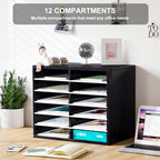 PAG-Mass Countertop Mail Sorter Organizer, Wooden Literature Organizer, Student Mailbox for Classroom, Desktop Bill Organizer for Office Home School, 12 Compartments, Black&White - Image 4