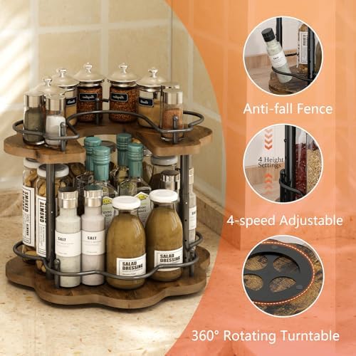2 Tier Lazy Susan Organizer,2-Tier Spinning Spice Rack with Stable Carousel Base & 4 Height Settings for Cupboard Kitchen Countertop Dining Table Cupboard (Petal Shape) - Image 5