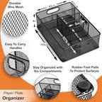 Gennua Kitchen Paper Plate Organizer for Cabinet, Counter, Picnics, Parties & More, Extra Large Utensil Caddy Crafted of Thick Iron Mesh With 6 Compartments for Paper Plates & Plastic Silverware - Image 2