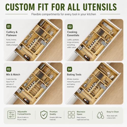 Bamboo Expandable Kitchen Drawer Organizer, 17.8-30 in,Natural - Image 6
