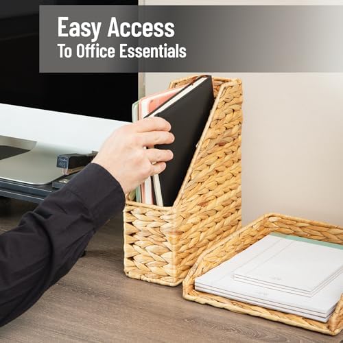Mind Reader Rattan Vertical File Organizer with Iron Frame, Desktop Organizer, Holds Letter Size Documents, Brown - Image 6