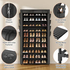VTRIN Tall Shoe Rack with Cover, 10 Tier Shoe Organizer Storage for 50-55 Pairs Shoes and Boots Large Capacity Shoe Shelf with 8 Pockets Free Standing Shoe Rack for Closet, Entryway, Garage - Image 5