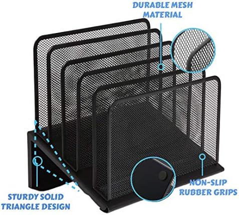 1InTheOffice Metal Mesh File Organizer, Black Wire Mesh 5 Section Incline Sorter, Black Finish - Image 3
