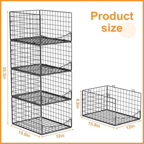 Hongtamoya 4-Tier Stackable Closet Organizers and Storage Shelves, Clothes Storage Basket, Clothes Shelf Organizer Sweater Organizer Bins Container for Wardrobe Kitchen Bathroom Office, Black - Image 3