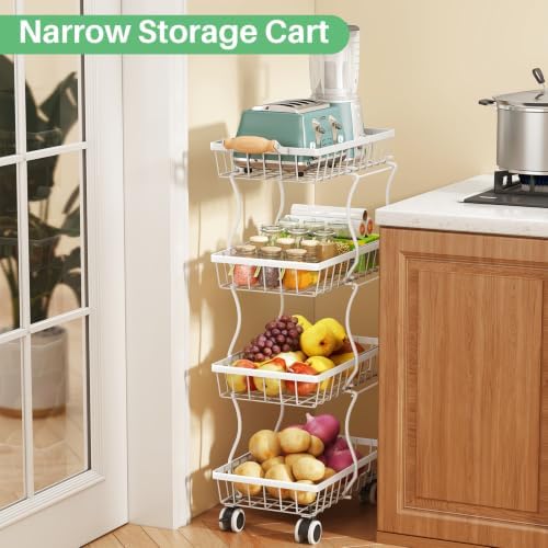 SAYZH 4-Tier Fruit Basket Stand with Vegetable Baskets for Kitchen, White - Image 4