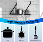 Miyili Wall Mounted Hanging Pot Rack – 30 by 13-Inch Kitchen Organizer with 10 Hooks, Space-Saving Cookware Hanger for Pots & Pans, Black - Image 3