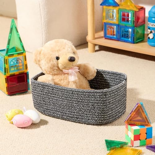 MiniArk Small Storage Baskets for Organizing | Closet Organizer Bins | Shelf Toy Basket | Woven Rope Baskets | Cube Decorative Box | Shallow Basket | 11.5x7.5x4.7” | 4 Packs Dark Gray - Image 4