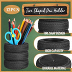 Crtiin 12 Pcs Tire Shaped Pen Holder for Desk, Car Tire Planter Gift, Black - Image 2