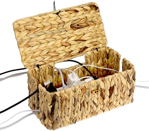 BTSKY Woven Cable Management Box with Lid Water Hyacinth Cord Organizer, L by BTSKY