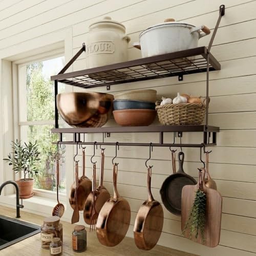 KES 30-Inch Oiled Bronze Pot Rack Wall Mounted, 100 Lbs Capacity, 12 Hooks by KES