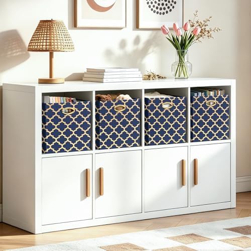 Posprica 13x13x13 Storage Cube Bins, Collapsible Storage Bins Fabric Storage Cubes Organizer Baskets Box Drawers for Shelves, Closet, Wardrobe, Bookshelf Blue/Gold Lantern, 4 Pack - Image 7