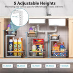 Liuoud Under Sink Organizer 2 Pack, 2 Tier Slide Out Large Capacity Height Adjustable Under Sink Organizers and Storage for Kitchen Bathroom Cabinet, Grey - Image 5