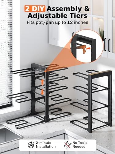 MUDEELA 8-Tier Heavy Duty Pots and Pans Organizer under Cabinet, Black - Image 6