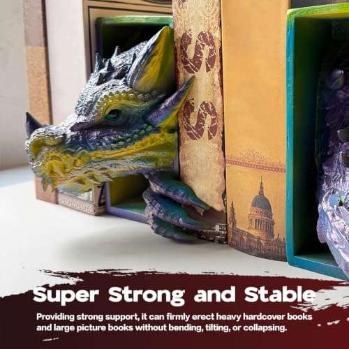 Dragon Bookends Ornaments, Gothic Fantasy Bookends, Book Lovers Unique Resin Shelf Holder Set, Functional Resin Animal Statue Sculpture Book Holder for Home Office Bookshelf（Gold） - Image 5