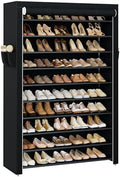 CASAMAYA Shoe Rack with Covers, 10 Tiers Tall Shoe Rack Organizer, Large Capacity Shoe Shelf Storage, Hold 50 Pairs of Shoes, Vertical Shoe Storage Organizer for Closet, Entryway, Black, SRT105B01 by Unknown