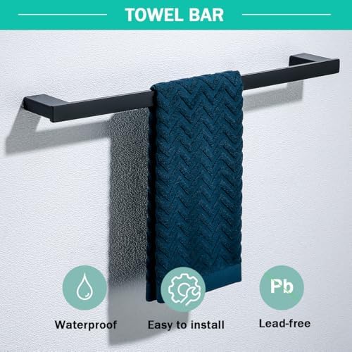 5-Pieces Matte Black Bathroom Accessories Set, Stainless Steel Bathroom Hardware Set, 23.6 Inch Bath Towel Bar Set, Towel Hooks,Towel Racks for Bathroom Wall Mounted,SE96009S-5MB - Image 3