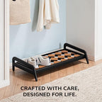 Anji Mountain Heavy Duty Waterproof Wooden Shoe Storage Mat Organizer/Boot Storage Tray Multi Use for Entryway with Coir, Tan and Ivory Insert, 1 Tier, Fits 3 Pair (36.5" Wide) - Image 5