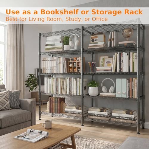 Homdox 5-Tier Adjustable Metal Storage Shelves, Space-Saving Corner Rack for Kitchen, Pantry, Office, Garage, Books & Plants, 18"x72"x72", Black - Image 6