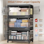BROVIEW 30Gal Stackable Storage Bins with Lids Foldable Boxes,Black,1Pack - Image 3