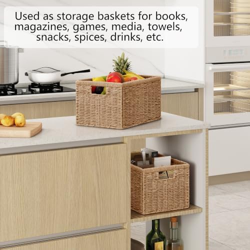 Vagusicc 2 Packs Large Wicker Storage Basket, Closet Storage Baskets Bins for Shelves, Decorative Collapsible Baskets for Organizing Clothes Toy Nursery Bathroom Organizers and Storage, Natural - Image 7