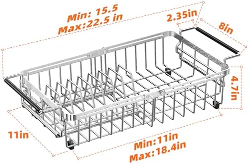 Expandable Dish Drying Rack in Sink,Stainless Steel Over The Sink Dish Drainer Drying Rack for Kitchen Counter,with Utensil Holder,Silver - Image 3
