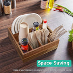 ALELION Acacia Wood Utensil Holder for Party - Paper Plate Organizer for Countertop - Silverware Caddy with 6 Compartments for Plate, Cup, Fork, Spoon - Cutlery Holder for Kitchen Camping Buffet - Image 5
