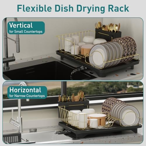 Buruis Stainless Steel Dish Drying Rack with Drainage System, Black - Image 6