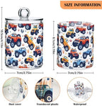 4 Pack Qtip Holder Dispenser with Lids,Cute Monster Trucks Plastic Storage Containers,Bathroom Canisters Organizer for Cotton Ball,Cotton Swab,Cotton Round Pads,Floss 21219995 - Image 2