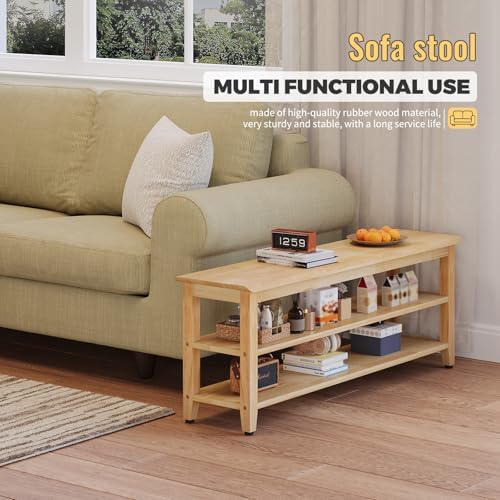 Wood Shoe Bench for Entryway,Bench with Shoe Rack,Storage Shoe Organizer for Hallway,Living Room,Bedroom (Natural, 47.24''W×11.81‘’D×17.71‘’H) - Image 5