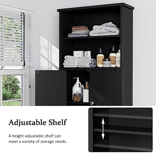 Over The Toilet Storage Cabinet for Bathroom, Storage Organizer Over Toilet, Space Saver W/Adjustable Shelf & Open Shelves, 75in, Black - Image 5