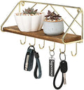 MyGift Burnt Wood and Brass Metal Wall Shelf & Key Holder Rack with 6 Hooks by MyGiftHome