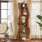 LITTLE TREE 70-Inch Corner Shelf, Seaweed Shaped Etagere Display Bookshelf, Freestanding 5-Tier Wall Shelves for Small Spaces, Living Room, Bedroom, Rustic, 1 Pack - Image 2