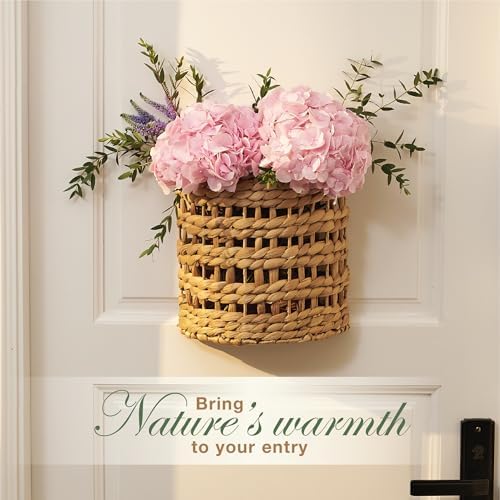 Set of 2 Wicker Hanging Basket for Organizing, Front Door, Mail, Flowers - Woven Wall Baskets for Storage - Image 3
