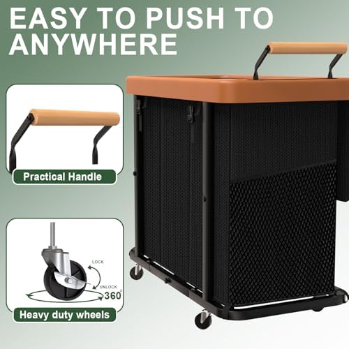 Laundry Hamper 3 Section with Lid,230L Rolling Dirty Clothes Hamper Black - Image 3