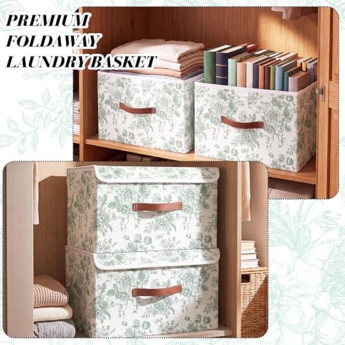2 Pack Sage Green Floral Storage Bin with Lids, 17x11x12 Inch - Image 6