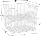 Stackable Wire Metal Baskets Cabinet Organizer Sturdy Metal Wire Pantry Freezer Bin with Handle for Kitchen Fruit Vegetable Organization, White, 3Packs - Image 3