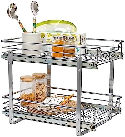 Household Essentials Chrome-Plated Steel Dual-Tier Slide-Out Organizer - Image 7