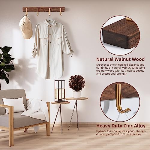 Wall Mounted Coat Rack, Metal Wood with 4 Hooks - Image 4