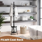 Freestanding Coat Rack with Umbrella Organizer Tray Bamboo Coat Tree Rack with 8 Hook Stand for Clothes Bag Hats Entryway Hanger Stand(Black) - Image 4