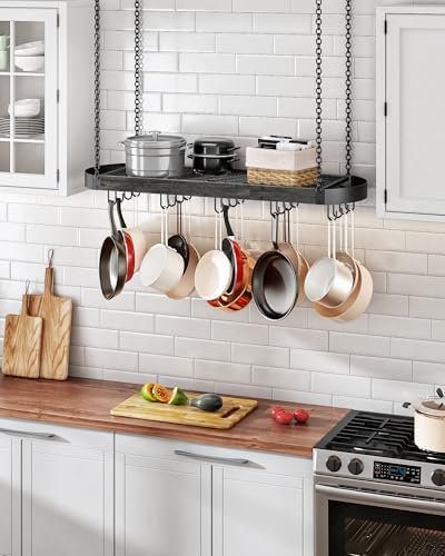 CHOEZON 39.4-Inch Hanging Pot Rack, Space-Saving Pot Hanger for Kitchen, Ceiling Pan Hanging Rack with 16 Detachable S Hooks, Sturdy Metal Frame, Industrial Style, Charcoal Black and Black TPR10BC - Image 5