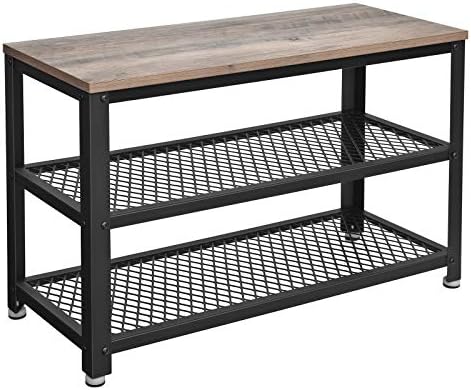 VASAGLE 3-Tier Shoe Rack, Storage Bench with Metal Mesh Shelves and Seat by VASAGLEbySONGMICSHOME