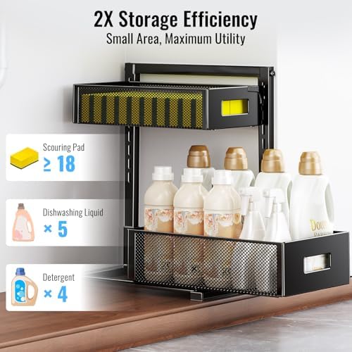 TISTAYA 2 Pack Under Sink Organizer and Storage, Metal Under Kitchen Sink Organizer, Slide Out Bathroom Organizers and Storage, Undersink Organizers for Kitchen Bathroom Cabinet - Image 5