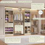 Besiost Closet System, Up to 128.6"/10.7 FT Closet Organizer with 4 Wooden Drawers and Shelves, Walk-in Closet System with 6 Hanging Rods, Built-in Closet Fit 96"/8FT, 120"/10FT, Greige Oak Set 2 - Image 2