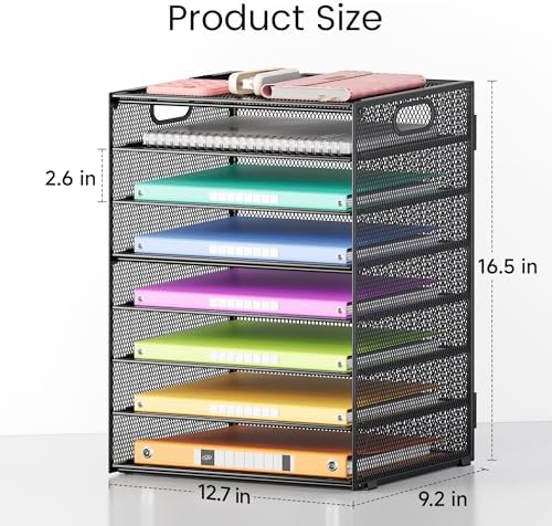 Lavatino 2 Pack 8-Tier Office Desk File Organizer, Letter Tray Paper Organizer with Handle, Including 5 Adjustable Slide Trays for Organizing Desktop Workspace Accessories and Supplies (Black Mesh) - Image 2