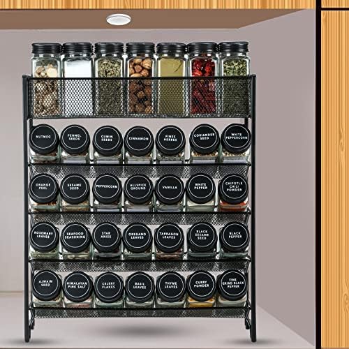 Skiileor Spice Rack Organizer with 28 Spice Jars, Black Lids, Spice Labels - Image 5