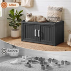 2-Tier Storage Bench, Waterproof UV-Resistant Outdoor Shoe Storage Cabinet with 2 Doors & Adjustable Shelves for Indoor Outdoor Entryway, Hallway, Living Room (Black) - Image 5