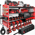 POKIPO Large Power Tool Organizer Wall Mount with Charging Station,4 Layer Heavy Duty Metal Tool Storage Shelf Loads 600lbs,Battery Utility Rack With 4 Outlet Power Strip with 8 Cordless Drill Holder by POKIPO
