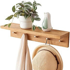 Oak Wood Coat Rack Wall Mount With Shelf 20 Inch Long, 5 Hooks, Floating Entryway Wall Shelf for Bathroom, Hallway, Living Room by TREOAKWIS