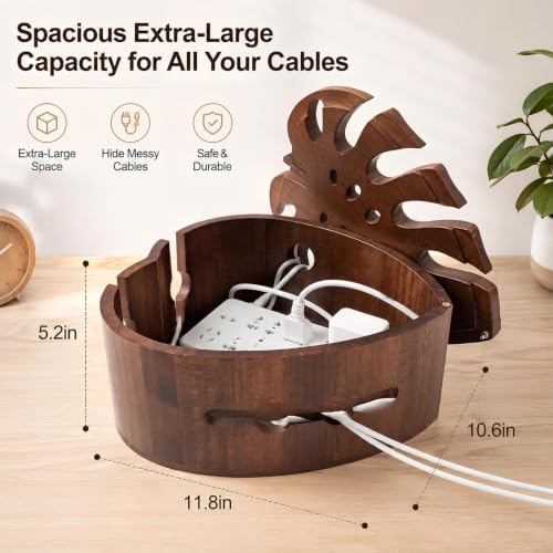 Acacia Wood Cable Management Box, Wooden Hider & Organizer for Power Strip - Image 2